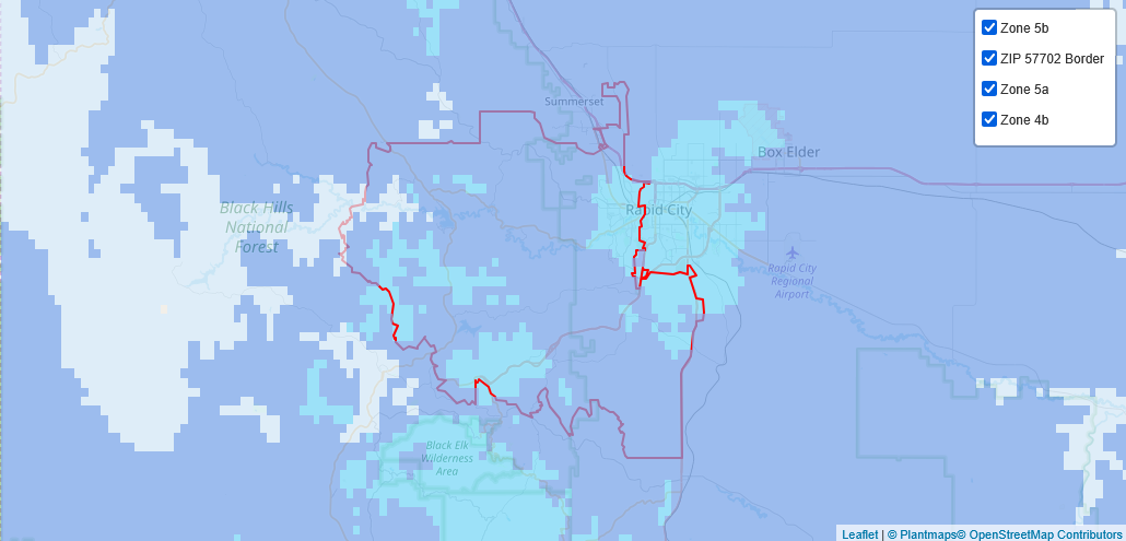 Image of ZIP Code 57702 Hardiness Zones and Climate Data from plantmaps.com